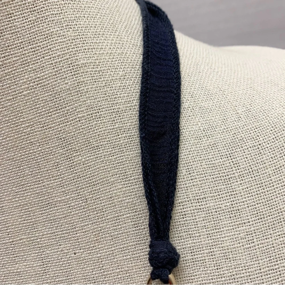Ann Taylor navy blue gold cloth wrapped chunky chain nautical necklace coastal